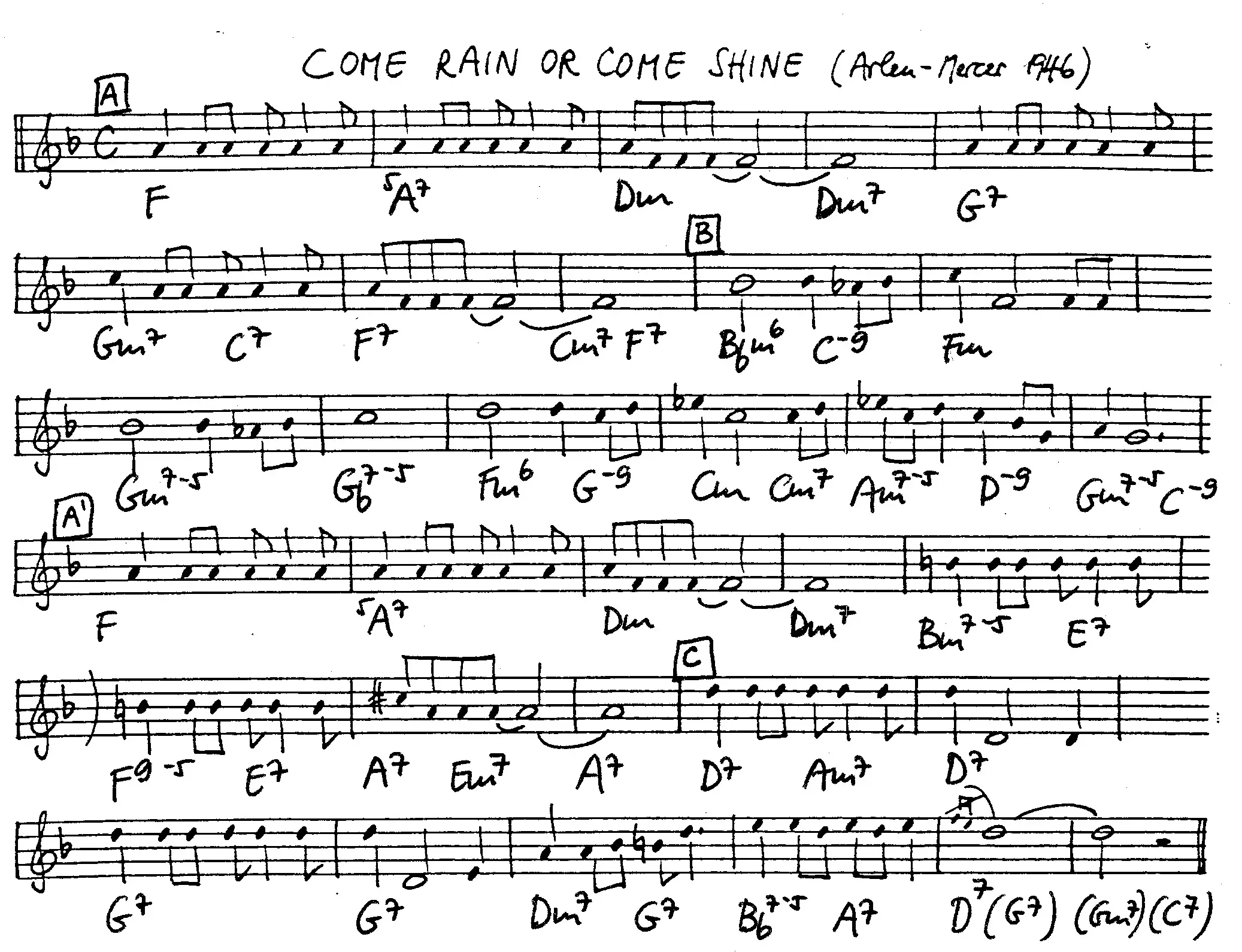 come rain or come shine free jazz leadsheet - Courtesy of the Jungle Jazz Band